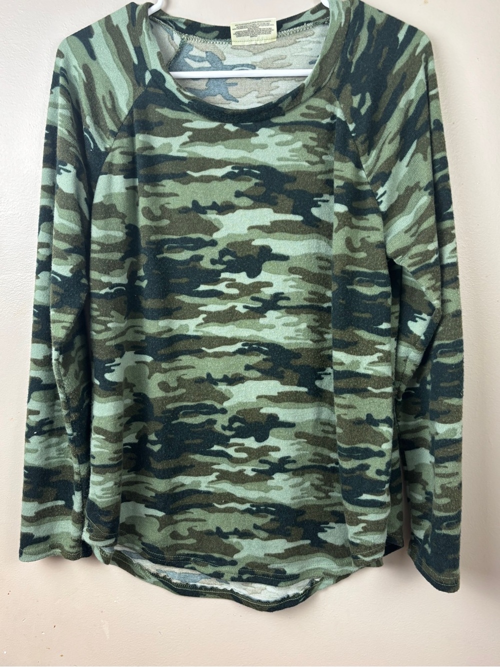 Bobbie Brooks Camouflage Long Sleeve Top in Olive and Dark Green